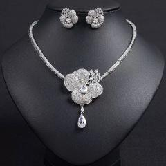 Flower Zircon Necklace Earrings Set