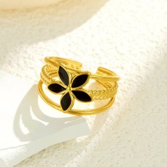 Golden Flower Drop Oil Open Ring