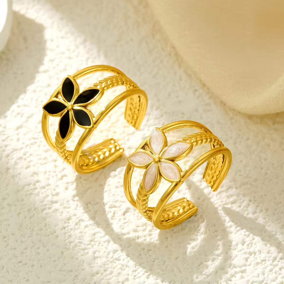 Golden Flower Drop Oil Open Ring