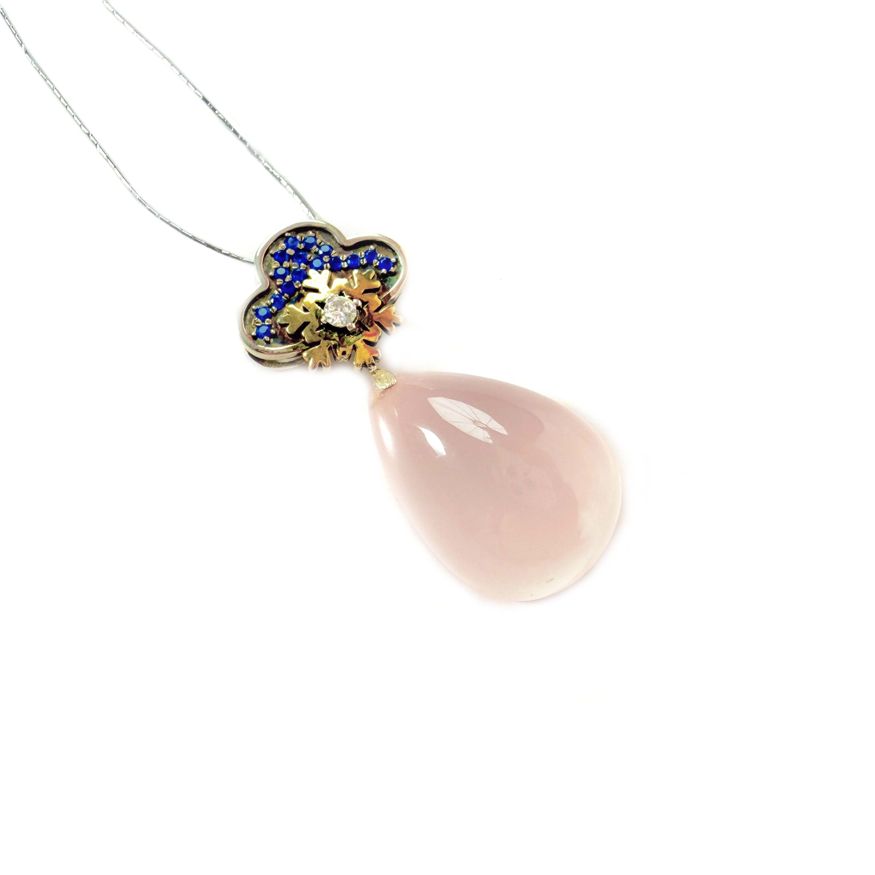 Shinecrys-rose quartz S925 pendant