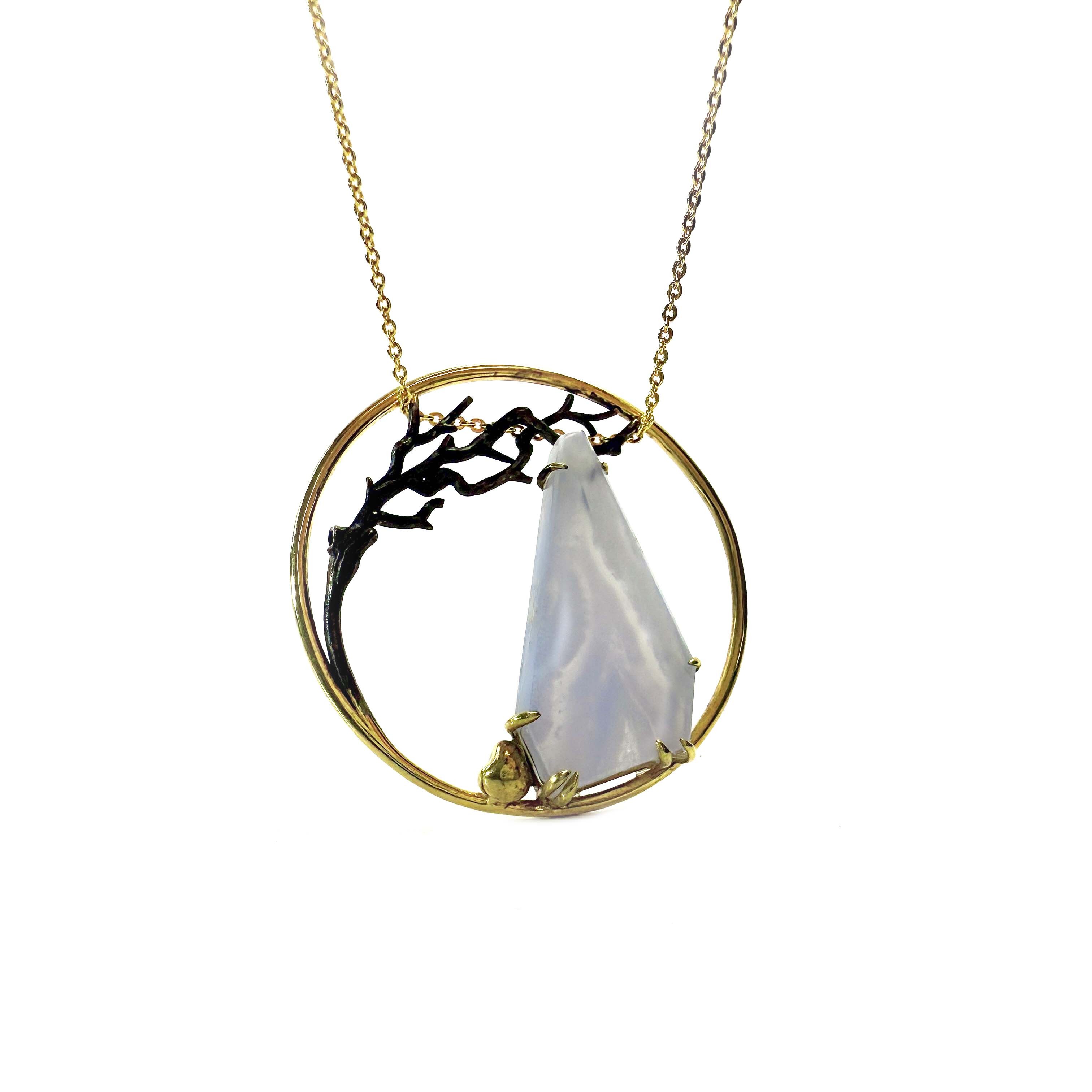 Shinecrys-bule-striped agate S925 pedant
