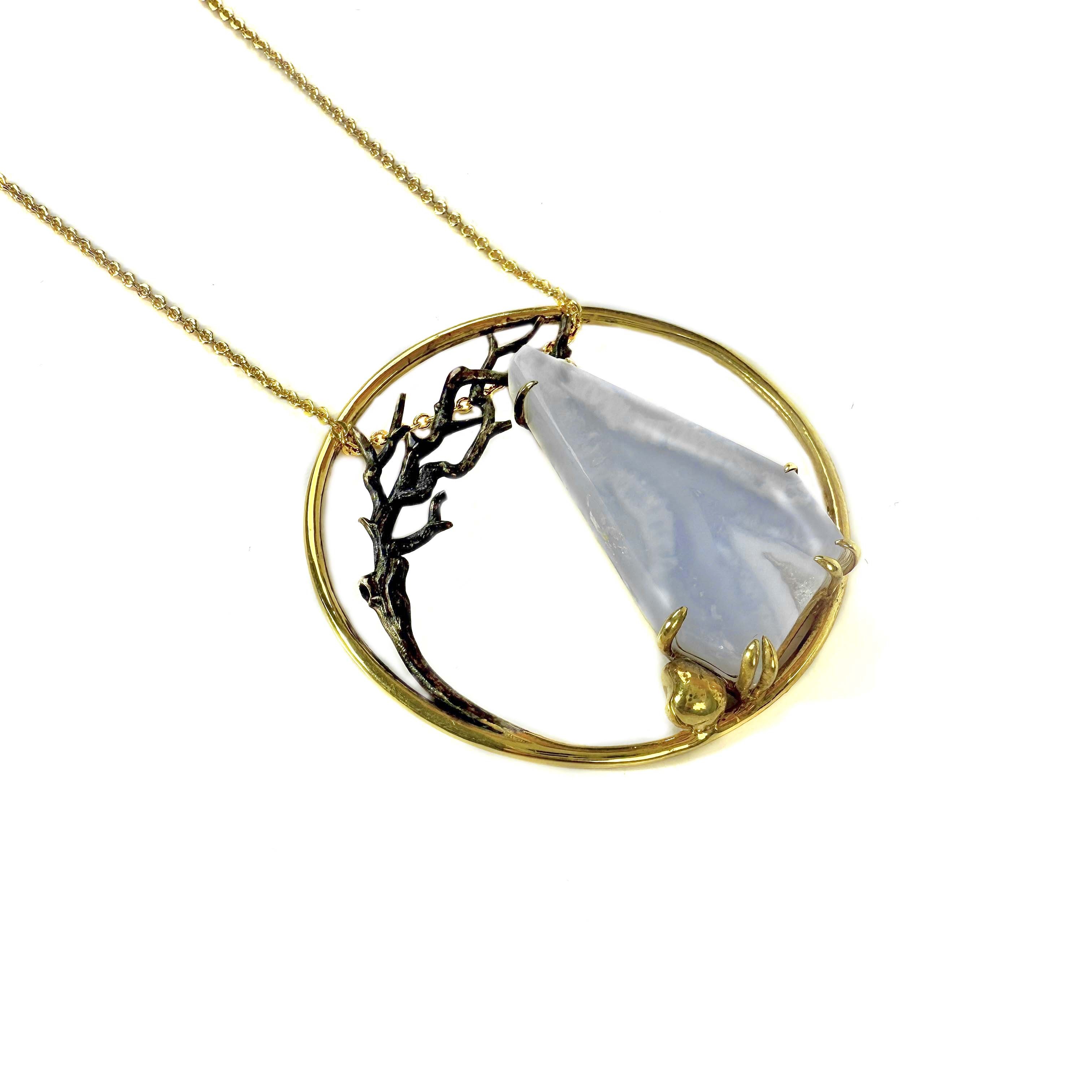 Shinecrys-bule-striped agate S925 pedant