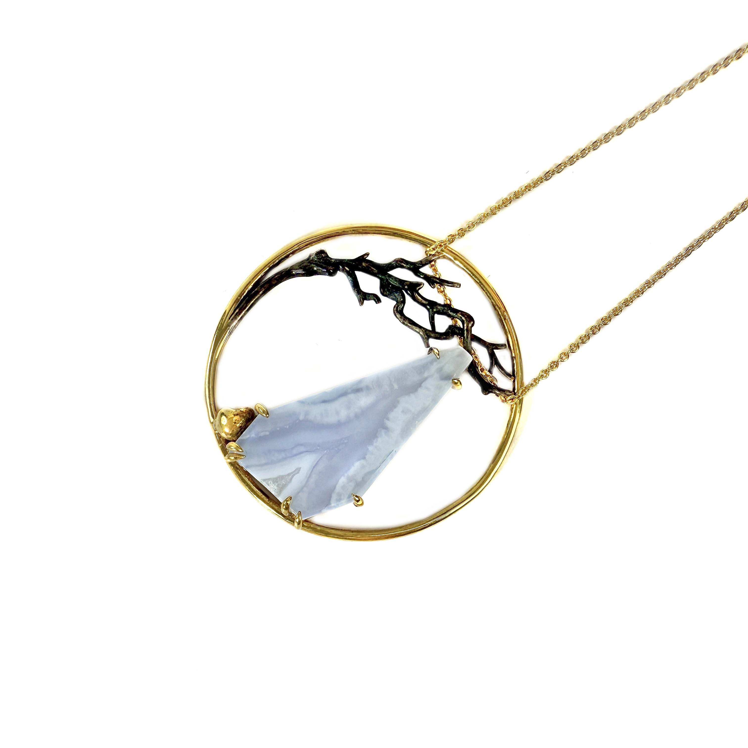 Shinecrys-bule-striped agate S925 pedant