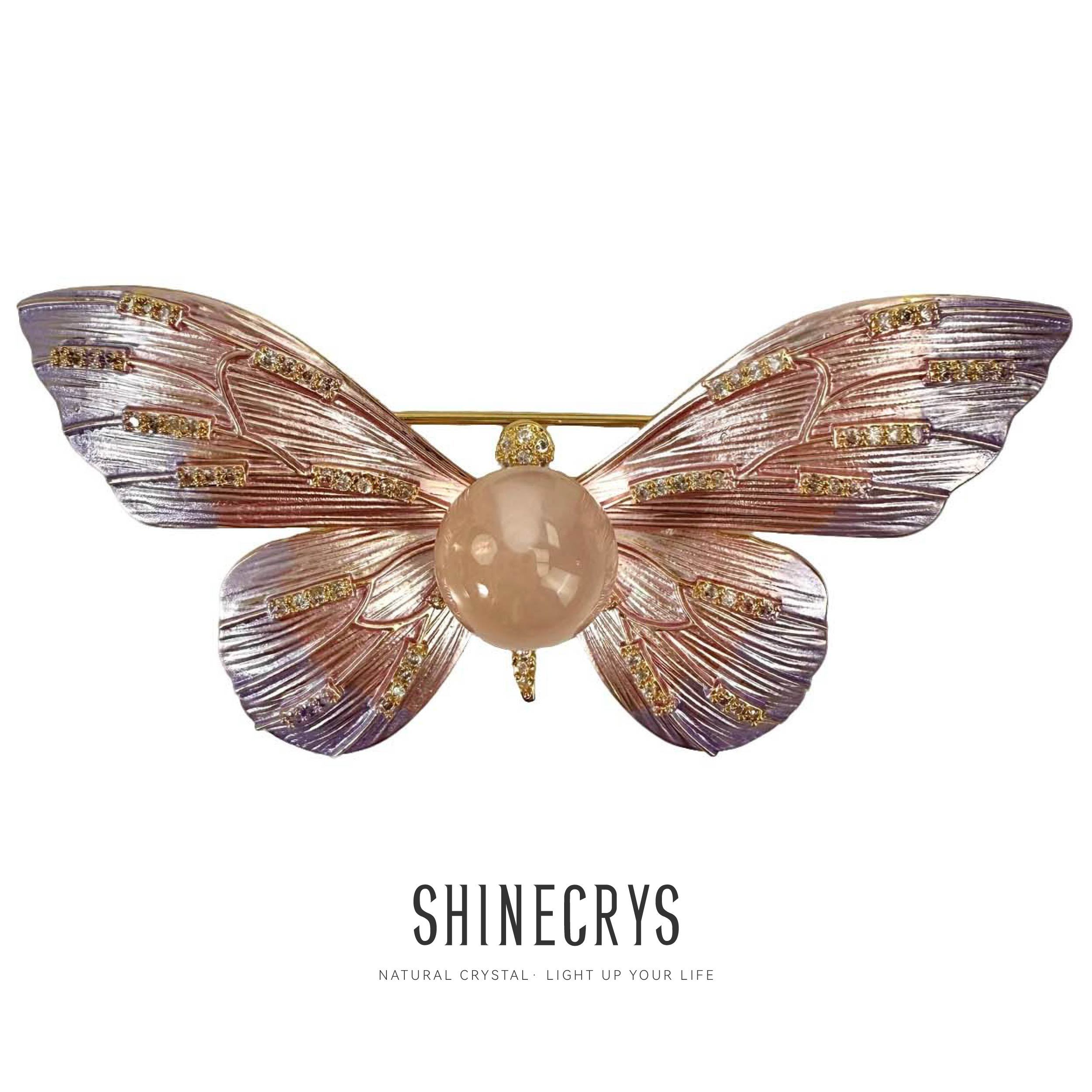 Shinecrys- rose quartz brooch