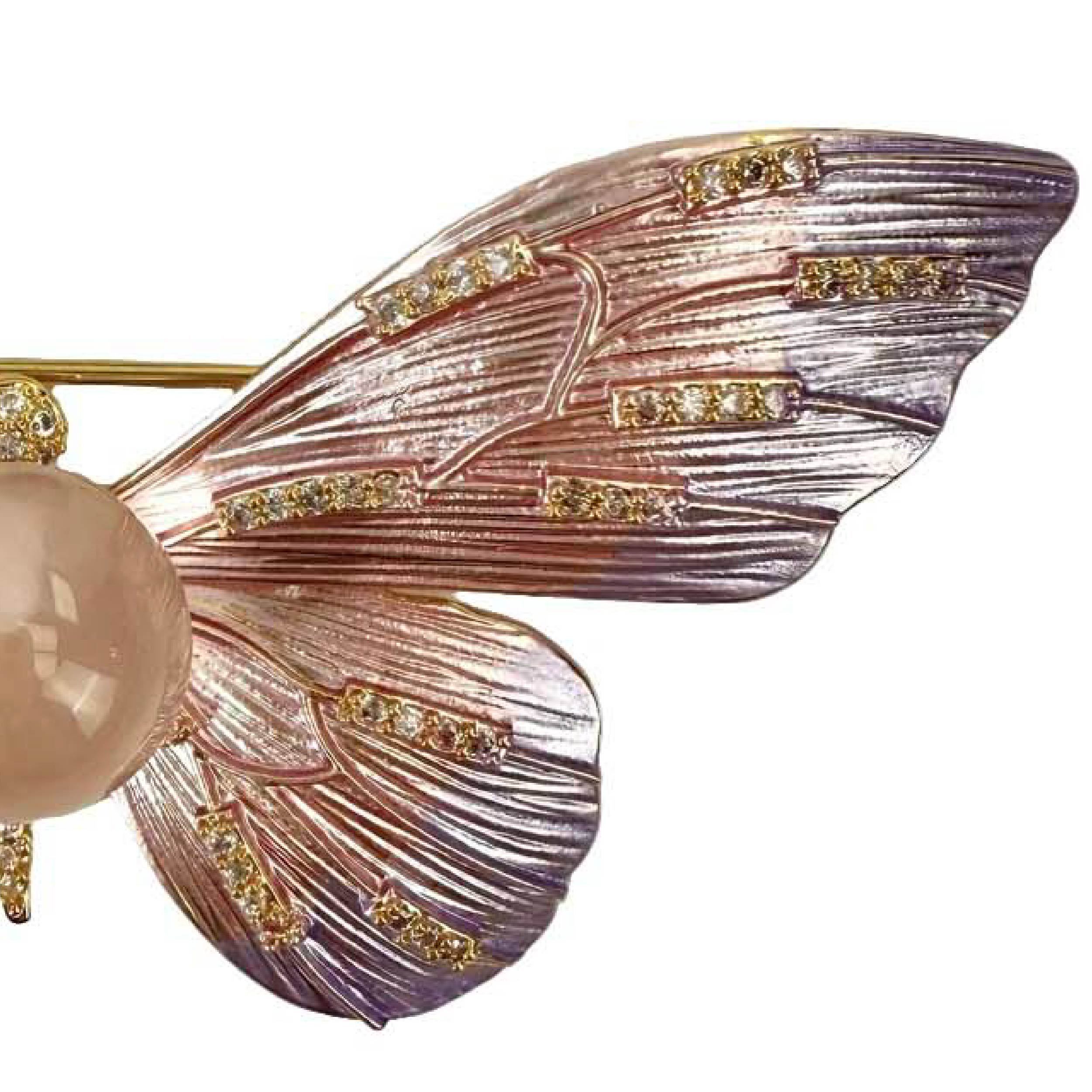 Shinecrys- rose quartz brooch