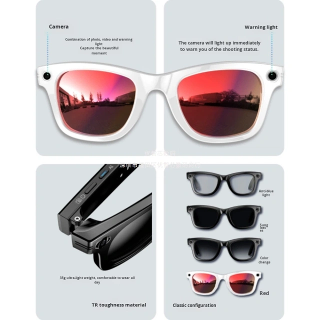 I0021 AI Smart Camera Glasses  4K HD Camera, 800W Pixel, Anti-Shake, Anti-Blue Light, Dual-mic Noise Cancellation, 270mAh Battery  Universal Compatibility