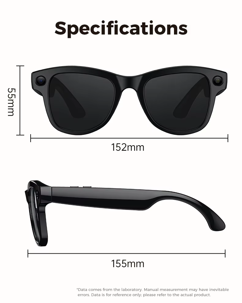 I000300 AI Smart Glasses  8MP, 1080P Video Capture, IP54 Waterproof, Charging Case, App Control, Wi-Fi Transmission, Image & Video  Universal Compatibility