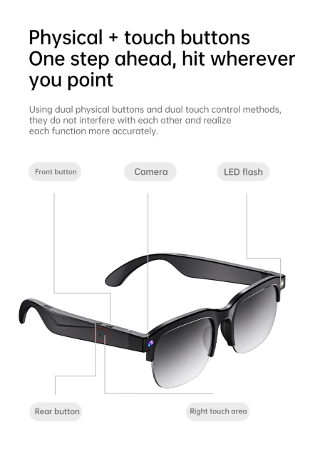 I0102 AI Smart Glasses with Real-time Translation, Dual Camera, 1080P Video & IPX5 Waterproof Universal Compatibility