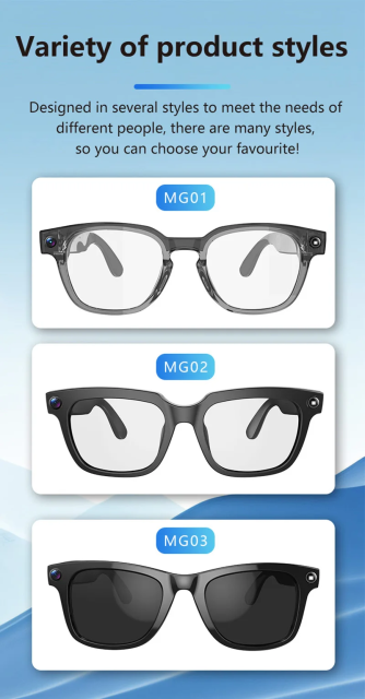 I0122 Smart Glasses with Blue Light Blocking, Directional Audio, AI Translation & 1080P Resolution Universal Compatibility