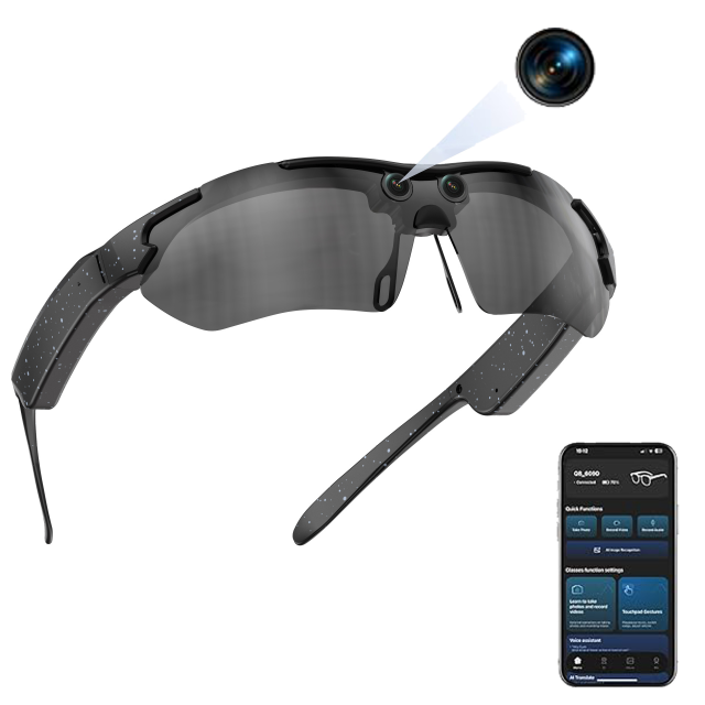 I000306 AI Smart Camera Glasses  IPX5 Waterproof, 8MP HD Camera, Real-time Translation, Call, Music, Photography, GPS, Touch & Voice Control Universal Compatibility