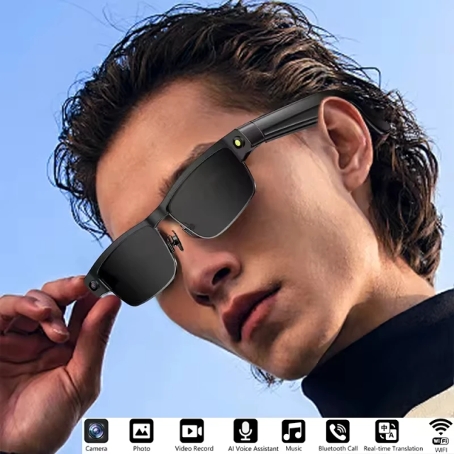 I000134 AI Smart Glasses  4K Video, Camera, IPX5 Waterproof, Large Battery, Call Answering, Photo Recognition, Voice Control  Universal Compatibility