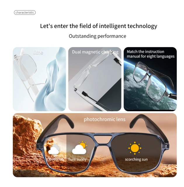 I0113 AI Smart Wireless Translation Glasses 100+ Languages Real-Time Q&A BT5.4 UV Protection Waterproof Universal