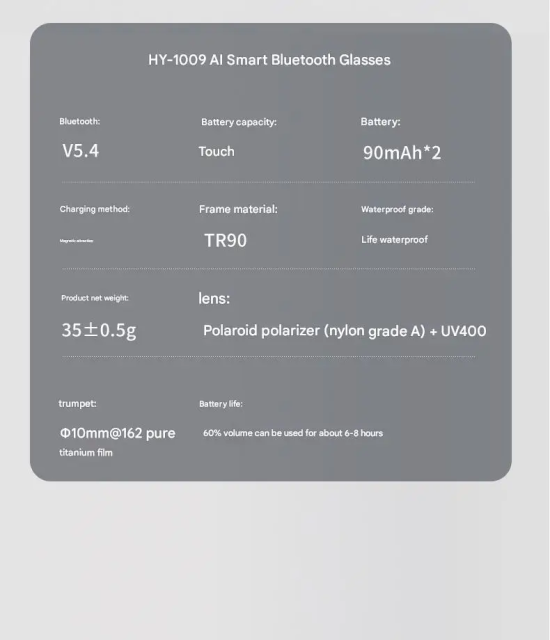 I0126 AI Smart Audio Sunglasses  AI Translation, Hands-free Call, Music Playback, Polarized Lens  Universal Compatibility