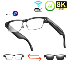 I000134 AI Smart Glasses  4K Video, Camera, IPX5 Waterproof, Large Battery, Call Answering, Photo Recognition, Voice Control  Universal Compatibility