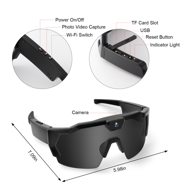 I0131 Smart Glasses  Video Camera, IPX4 Waterproof, Real-time Translation  Universal Compatibility