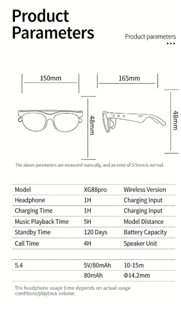 I0109 Smart Sunglasses with Waterproof AI Translation, Bluetooth & Built-in Earphones Universal Compatibility