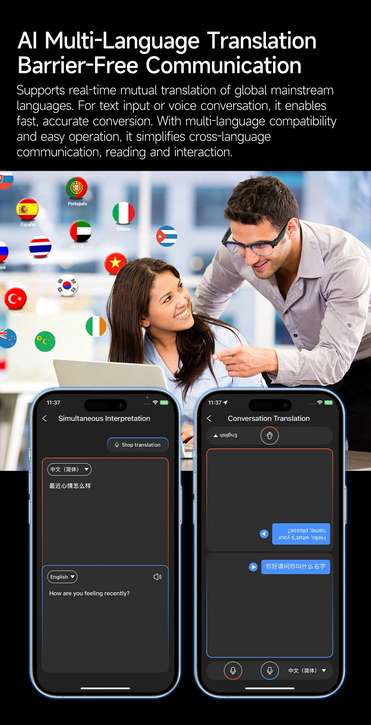 I0105 Smart Wearable Glasses Premium PC Material Fit for iOS & Android