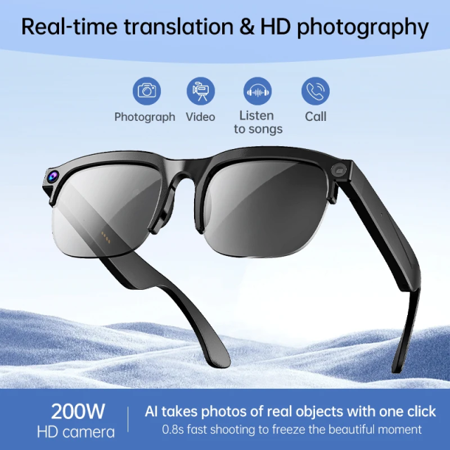 I0102 AI Smart Glasses with Real-time Translation, Dual Camera, 1080P Video & IPX5 Waterproof Universal Compatibility