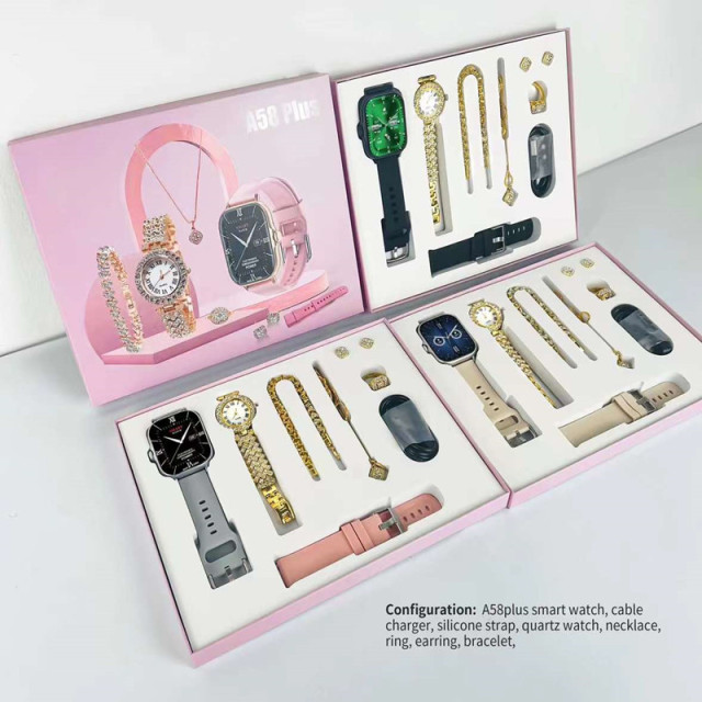 I0006 Luxury Smart Watch with Bracelet Ring Earrings Necklace Gift Pack