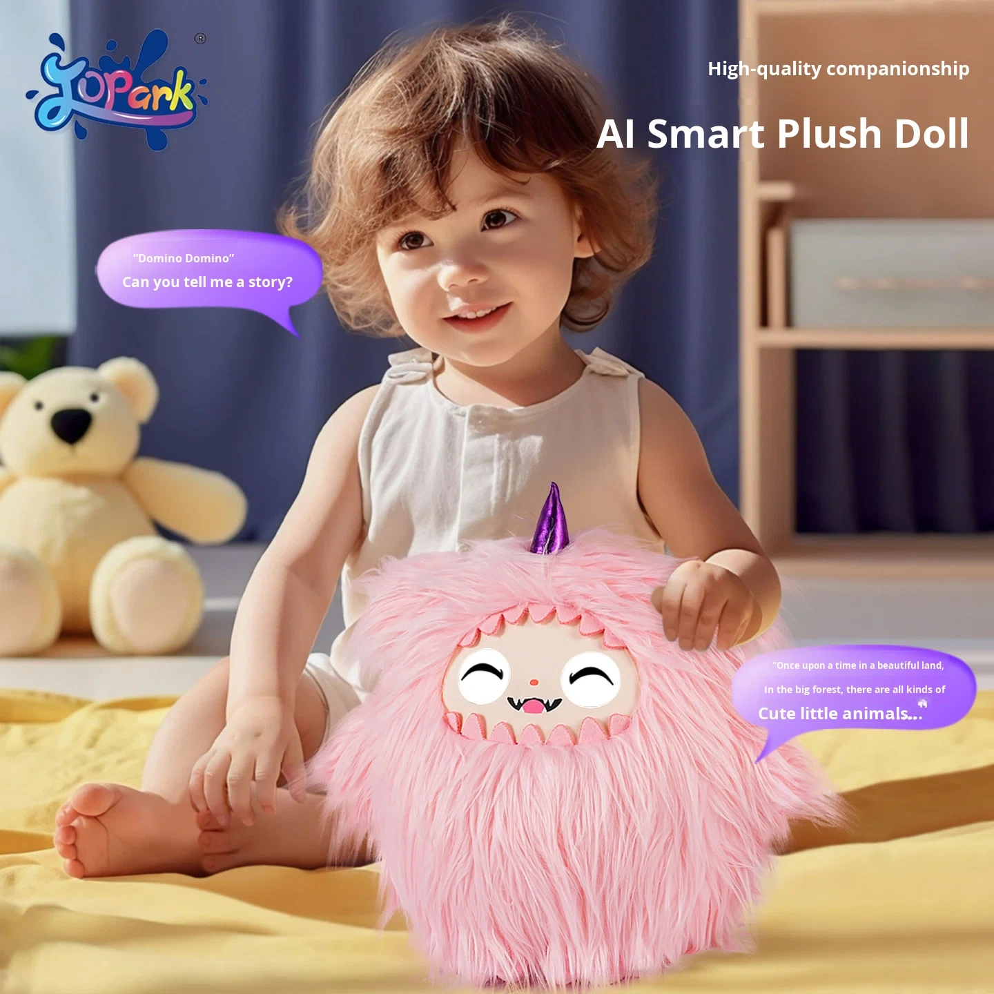 I0044 Jopark AI Monster Plush Doll  LED Eye Screen, Colorful Design, Companion Toy, ODM Support  Kid-friendly