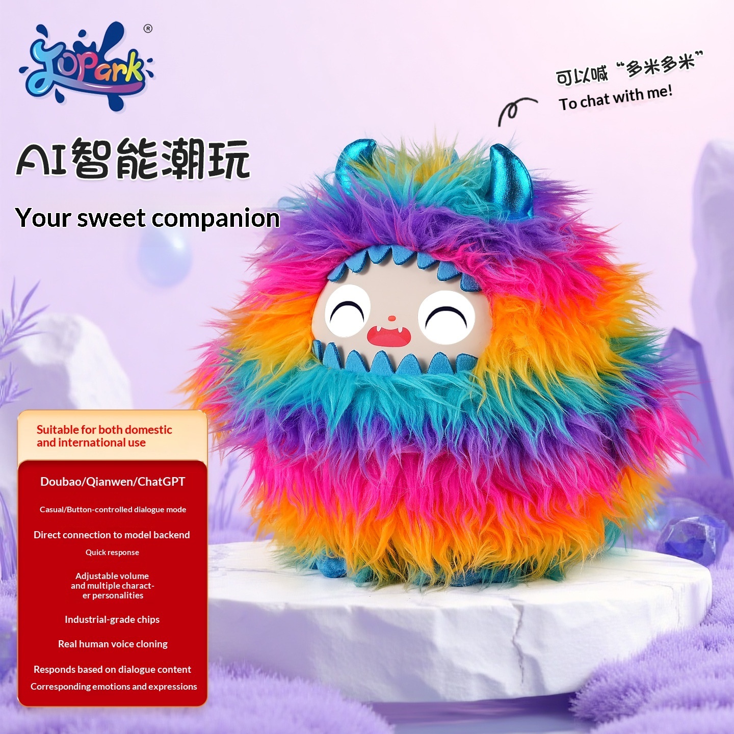 I0044 Jopark  AI Monster Intelligent Robot Plush Doll  Green, LED Eye Screen, Companion Toy, ODM Support Kid-friendly