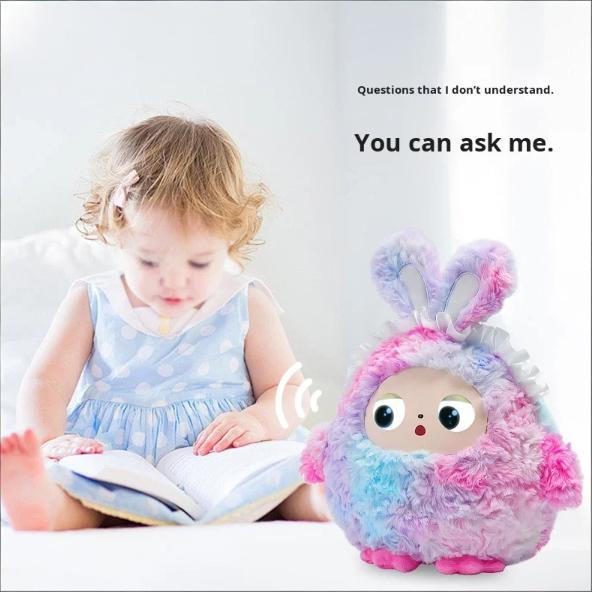 I0035 AI Intelligent Plush Toy Green Round Shape, LED Display Eyes, AI Talking, Kawaii Style, High-tech Design Universal Use