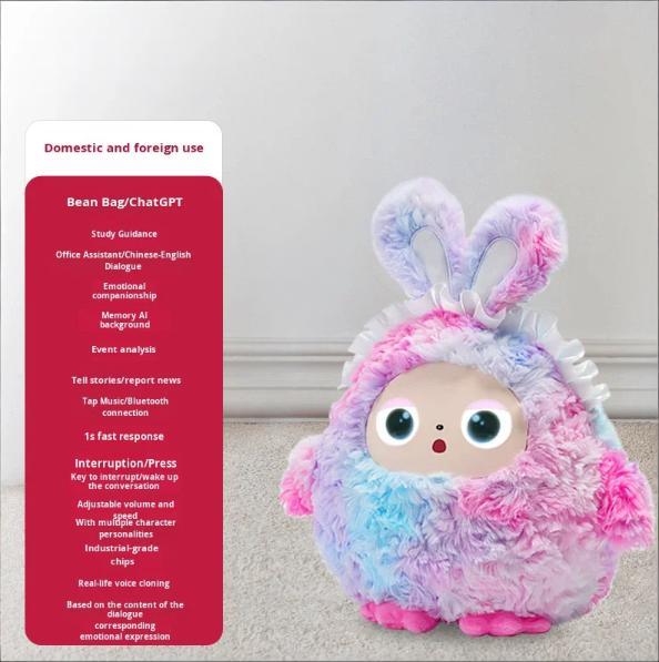 I0034 AI Intelligent Plush Toy Green Round Shape, LED Display Eyes, AI Talking, Kawaii Style, ODM Customization Universal Use