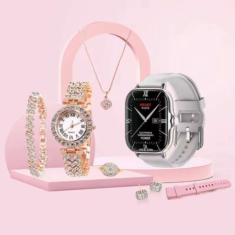 I0006 Luxury Smart Watch with Bracelet Ring Earrings Necklace Gift Pack