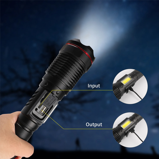 IPX4 Rechargeable 6000 lumen Aluminum Durable and Portable COB Flashlight: High Power and Versatile for Professional Use