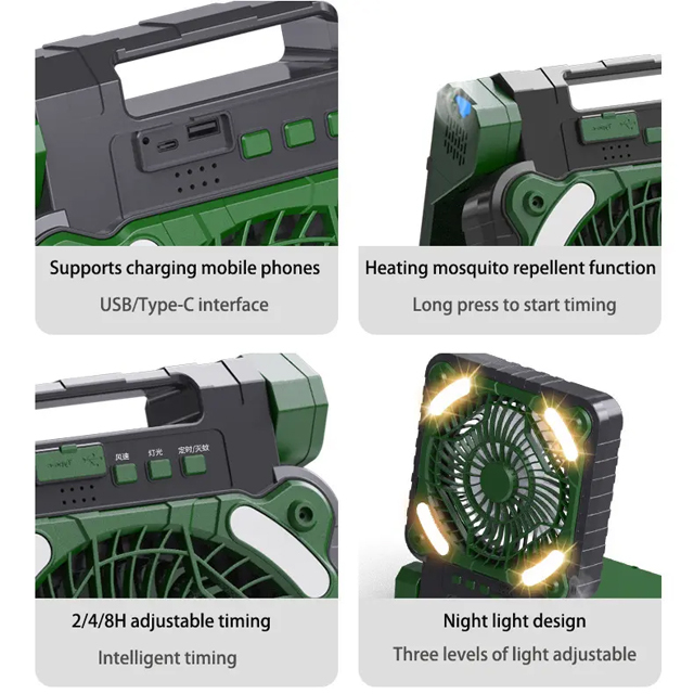 Rechargeable Newest IPX4 200 lumen 5200mAh USB Foldable Solar Power Bank Camp Fan: Outdoor Camping Essential
