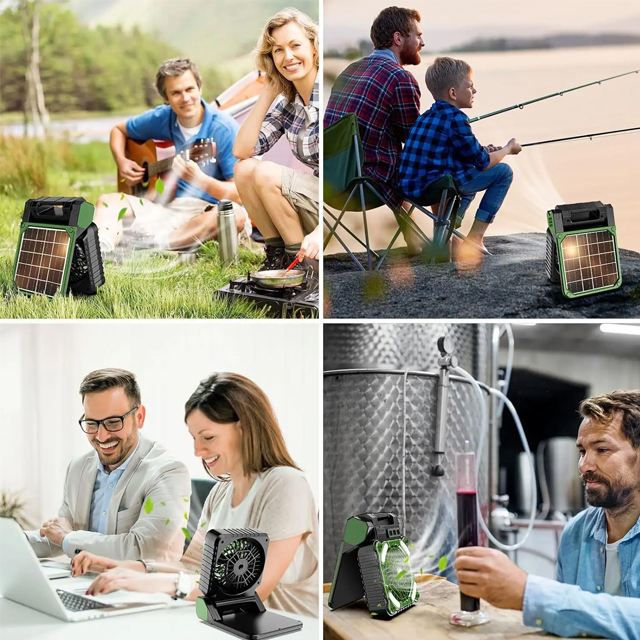 Rechargeable Newest IPX4 200 lumen 5200mAh USB Foldable Solar Power Bank Camp Fan: Outdoor Camping Essential