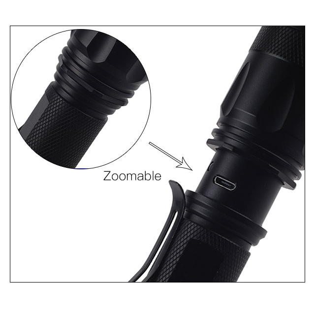Popular Flexible High Bright Rechargeable Adjustable Zooming Waterproof 18650 EDC LED Torch light Flashlight with Pen clip