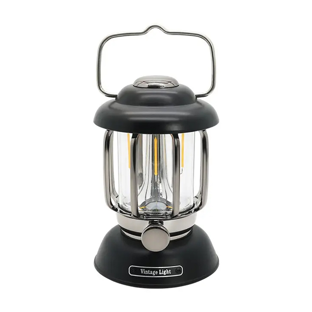 Outdoor Atmosphere IPX4 370-lumen rechargeable Retro Camping Light with hook: COB Waterproof Portable Lantern for Tents and Campsites