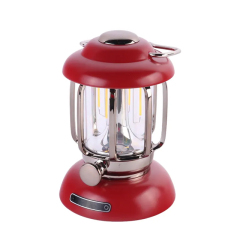 Outdoor Atmosphere IPX4 370-lumen rechargeable Retro Camping Light with hook: COB Waterproof Portable Lantern for Tents and Campsites