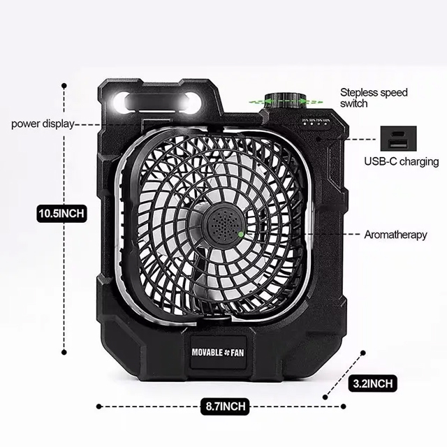 Portable IPX4 75 lumen 10400mAh Outdoor Rechargeable Fan Camping Light: Retro-Style Multifunctional LED Camping Light