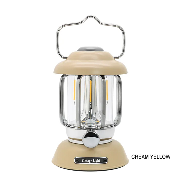 Outdoor Atmosphere IPX4 370-lumen rechargeable Retro Camping Light with hook: COB Waterproof Portable Lantern for Tents and Campsites