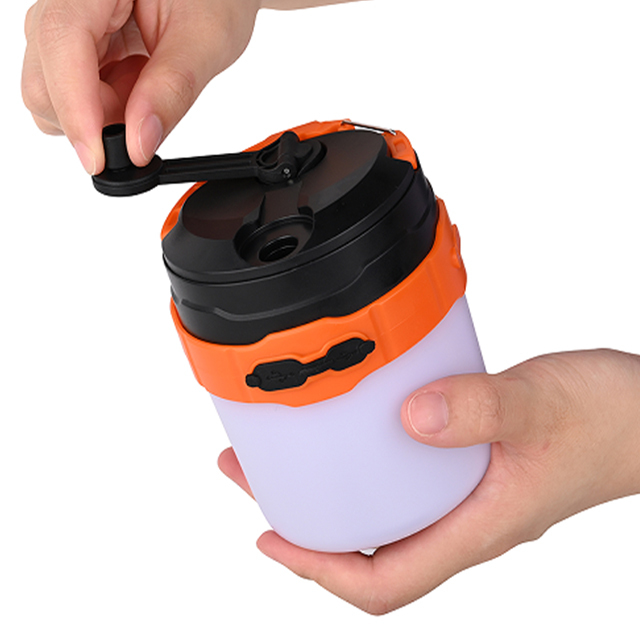 Rechargeable Portable LED Camping Light with Warm White and White LEDs - Solar and Hand Crank Dynamo Powered