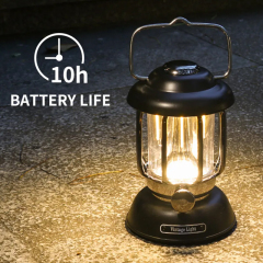 Outdoor Atmosphere IPX4 370-lumen rechargeable Retro Camping Light with hook: COB Waterproof Portable Lantern for Tents and Campsites