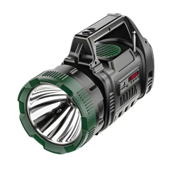 Solar Powered Emergency Rechargeable IPX4 1000 lumen Handle Spotlight with BT FM Radio LCD Display: Multi-Function LED Work Light for Outdoor and Workshop