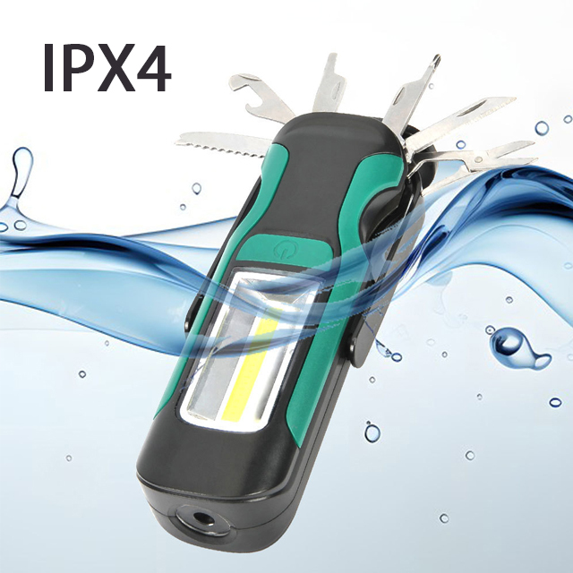 LED+COB 300 lumen IPX4 Working Light with Alarm and multitool: 3*AAA for Outdoor Emergencies and Workshop