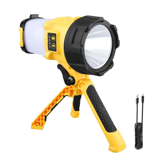 The versatile LED IP65 Rechargeable work spotlight with tripod is suitable for a wide range of tasks requiring bright, focused light, from DIY home repairs to camping and construction and automotive use.