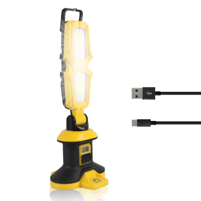 All-in-One 20W 1500 lumen COB Work Light Speaker: Rechargeable, Rotatable, and Tripod-Compatible for outdoor and workshop