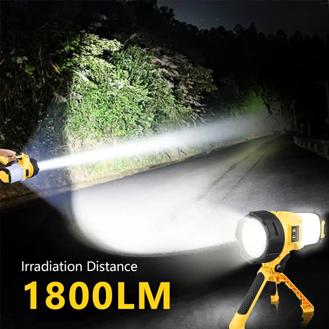 The versatile LED IP65 Rechargeable work spotlight with tripod is suitable for a wide range of tasks requiring bright, focused light, from DIY home repairs to camping and construction and automotive use.