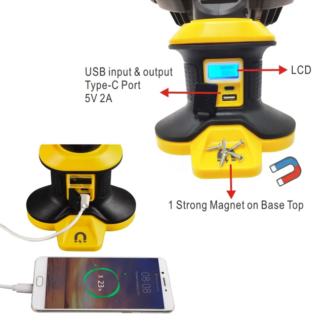 All-in-One 20W 1500 lumen COB Work Light Speaker: Rechargeable, Rotatable, and Tripod-Compatible for outdoor and workshop