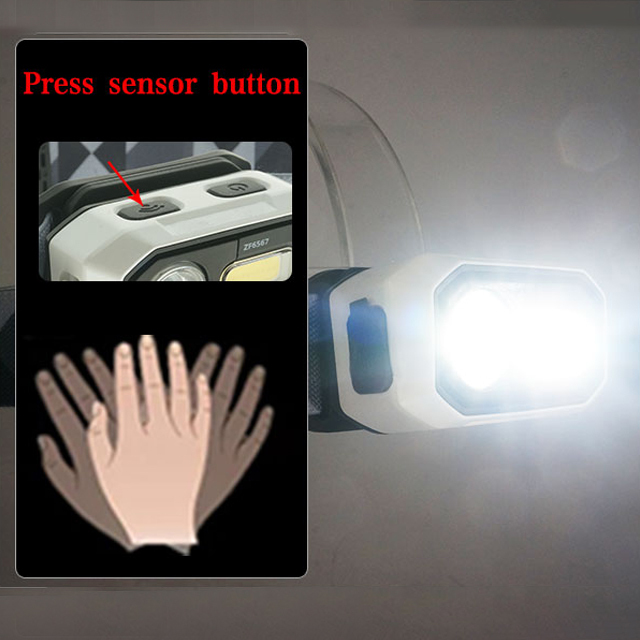 Hiking small size portable Rechargeable Waterproof illuminated LED Camping light Head lamp with colorful ABS headlightUnique Portable Glowing Li-ion rechargeable  caving exploring Waving Sensor customize EDC LED Camping light Head lamp