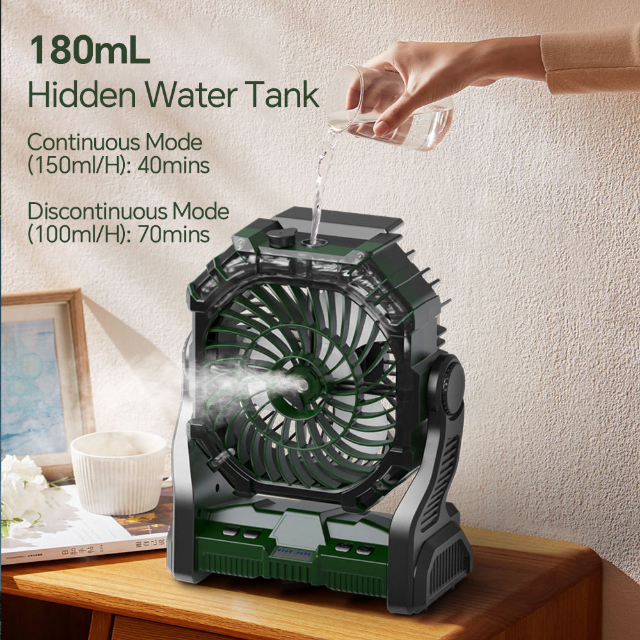 Portable Misting Fan with 7800mAh Battery and 200mL Tank for Outdoor Cooling, RGB LED Light, and Foldable Design for Camping and Emergency Use