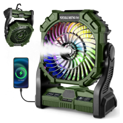 Portable Misting Fan with 7800mAh Battery and 200mL Tank for Outdoor Cooling, RGB LED Light, and Foldable Design for Camping and Emergency Use