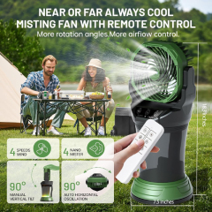 30000mAh USB Rechargeable Camping Fan with Remote Control & 2L Water Tank: RGB Lighting & Water Spray: 4-Speed Auto Oscillating Handheld Outdoor Misting Fan