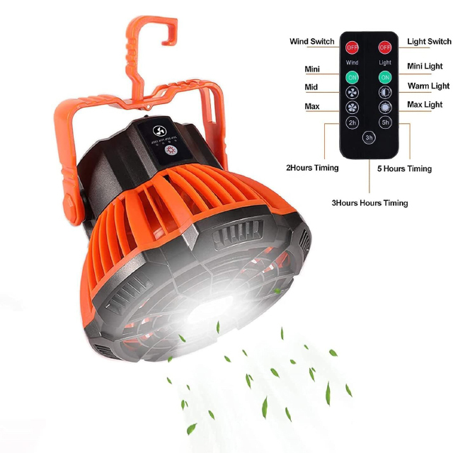 Multi-Scene Portable Fan with remote control : 5200mAh Rechargeable LED Lantern for Car, Outdoor, and RV Cooling
