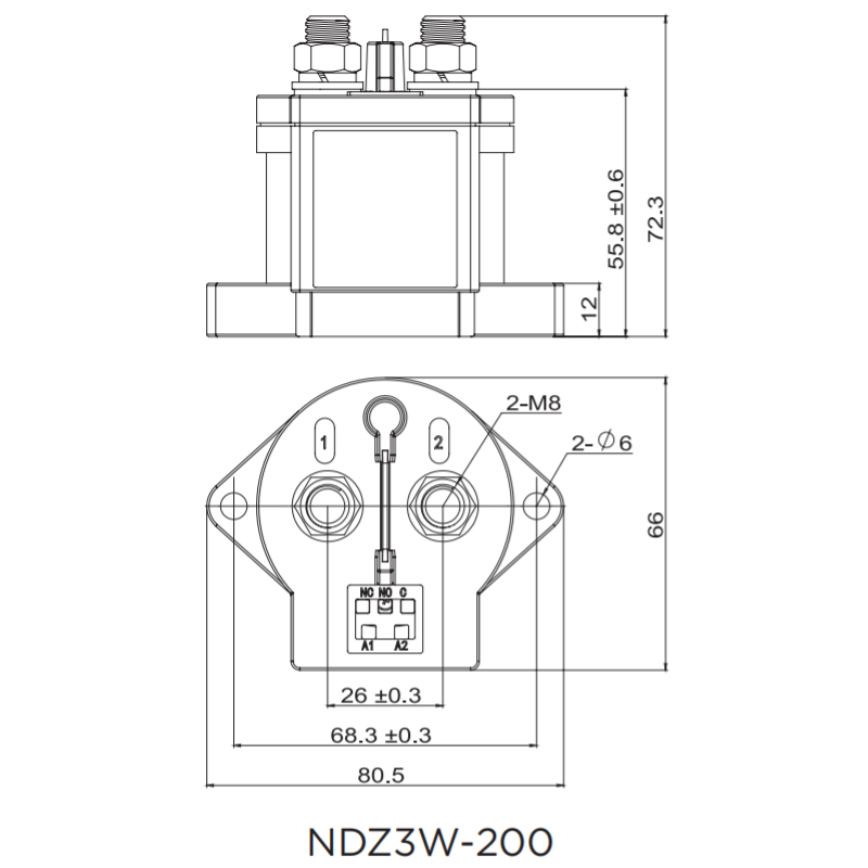 NDZ3W-200 Product Dimension Drawing 